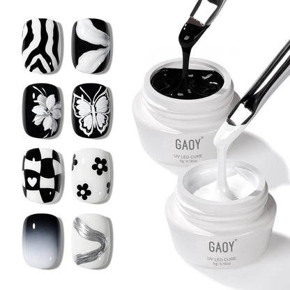 GAOY Schwarz-Weiß-Malgel für Nagelkunst, kein Wischen, cremiges Gel für Linien, Blumenmuster, French Nail – UV-Lichtaushärtung, 0,36 Fl Oz