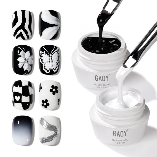 GAOY Schwarz-Weiß-Malgel für Nagelkunst, kein Wischen, cremiges Gel für Linien, Blumenmuster, French Nail – UV-Lichtaushärtung, 0,36 Fl Oz