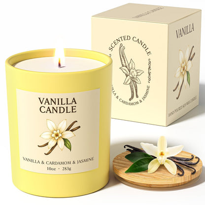NORVENCE Vanillekerze, Vanille-Duftkerzen für Frauen, 10oz Sojakerzen mit Bambusdeckel für zu Hause, Geburtstagsgeschenke für Frauen und Männer, handgegossene Kerze zur Entspannung, Wohndekoration