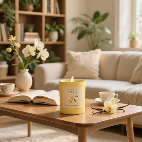 NORVENCE Vanillekerze, Vanille-Duftkerzen für Frauen, 10oz Sojakerzen mit Bambusdeckel für zu Hause, Geburtstagsgeschenke für Frauen und Männer, handgegossene Kerze zur Entspannung, Wohndekoration