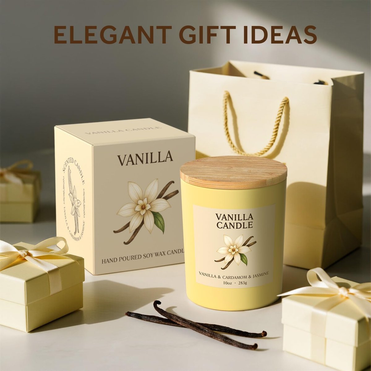 NORVENCE Vanillekerze, Vanille-Duftkerzen für Frauen, 10oz Sojakerzen mit Bambusdeckel für zu Hause, Geburtstagsgeschenke für Frauen und Männer, handgegossene Kerze zur Entspannung, Wohndekoration