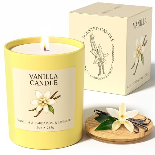 NORVENCE Vanillekerze, Vanille-Duftkerzen für Frauen, 10oz Sojakerzen mit Bambusdeckel für zu Hause, Geburtstagsgeschenke für Frauen und Männer, handgegossene Kerze zur Entspannung, Wohndekoration