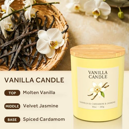 NORVENCE Vanillekerze, Vanille-Duftkerzen für Frauen, 10oz Sojakerzen mit Bambusdeckel für zu Hause, Geburtstagsgeschenke für Frauen und Männer, handgegossene Kerze zur Entspannung, Wohndekoration