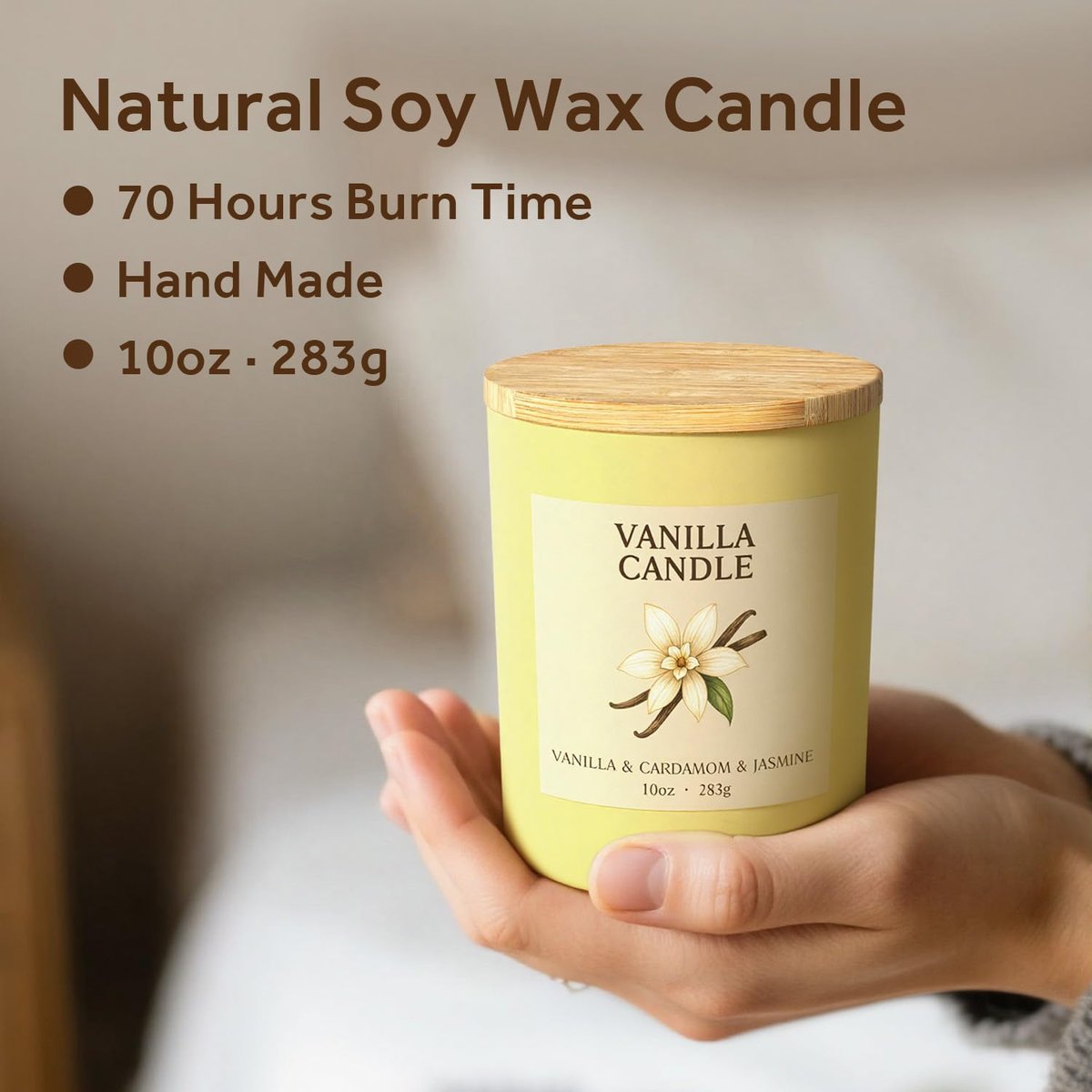 NORVENCE Vanillekerze, Vanille-Duftkerzen für Frauen, 10oz Sojakerzen mit Bambusdeckel für zu Hause, Geburtstagsgeschenke für Frauen und Männer, handgegossene Kerze zur Entspannung, Wohndekoration