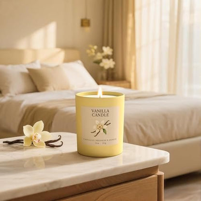 NORVENCE Vanillekerze, Vanille-Duftkerzen für Frauen, 10oz Sojakerzen mit Bambusdeckel für zu Hause, Geburtstagsgeschenke für Frauen und Männer, handgegossene Kerze zur Entspannung, Wohndekoration