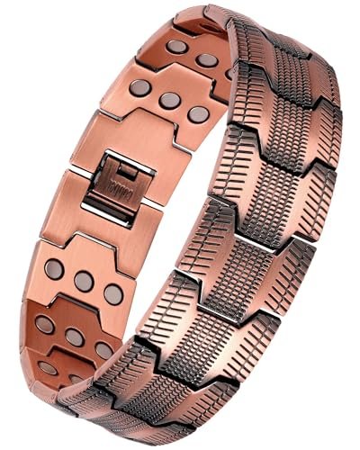 Feraco Kupferarmband für Männer – 3-fach magnetische Therapie mit starken 3800 Gauss Magneten, Reifenmuster