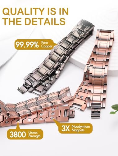 Feraco Kupferarmband für Männer – 3-fach magnetische Therapie mit starken 3800 Gauss Magneten, Reifenmuster