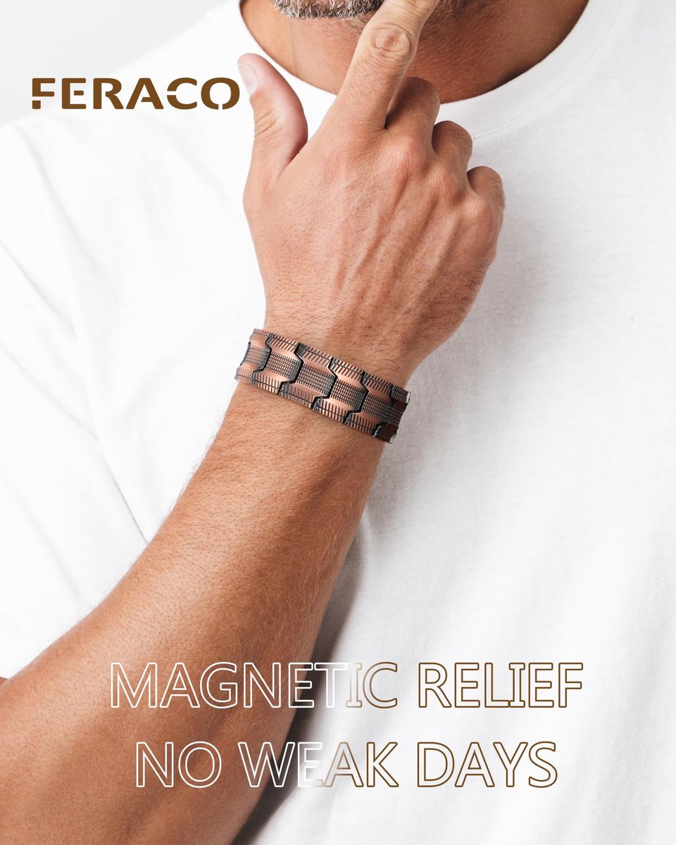 Feraco Kupferarmband für Männer – 3-fach magnetische Therapie mit starken 3800 Gauss Magneten, Reifenmuster