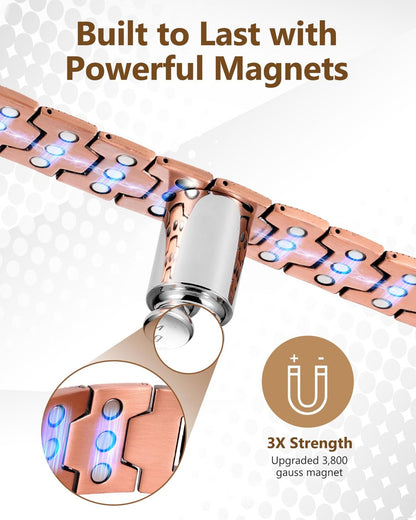 Feraco Kupferarmband für Männer – 3-fach magnetische Therapie mit starken 3800 Gauss Magneten, Reifenmuster