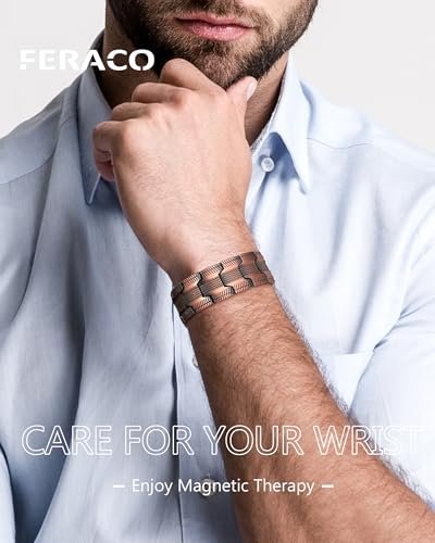 Feraco Kupferarmband für Männer – 3-fach magnetische Therapie mit starken 3800 Gauss Magneten, Reifenmuster