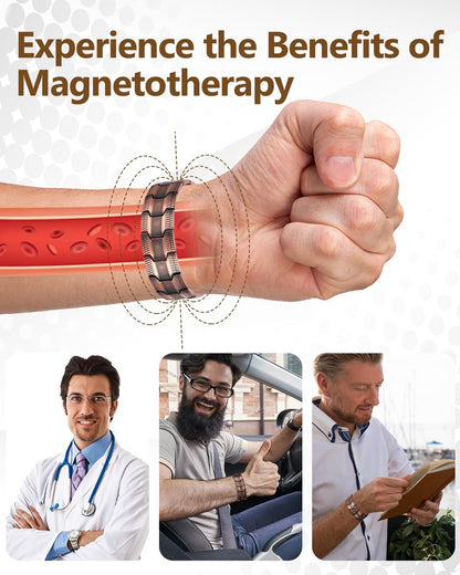 Feraco Kupferarmband für Männer – 3-fach magnetische Therapie mit starken 3800 Gauss Magneten, Reifenmuster