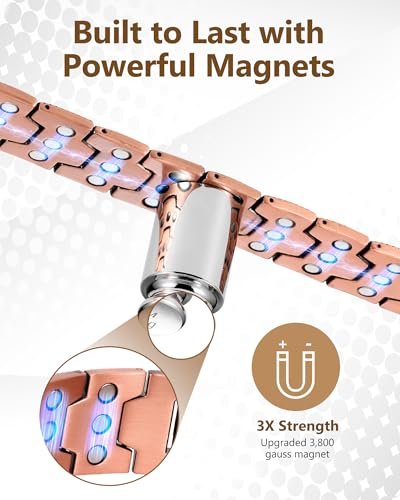 Feraco Kupferarmband für Männer – 3-fach magnetische Therapie mit starken 3800 Gauss Magneten, Reifenmuster