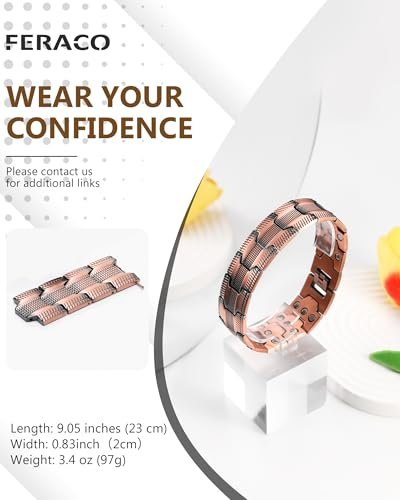 Feraco Kupferarmband für Männer – 3-fach magnetische Therapie mit starken 3800 Gauss Magneten, Reifenmuster