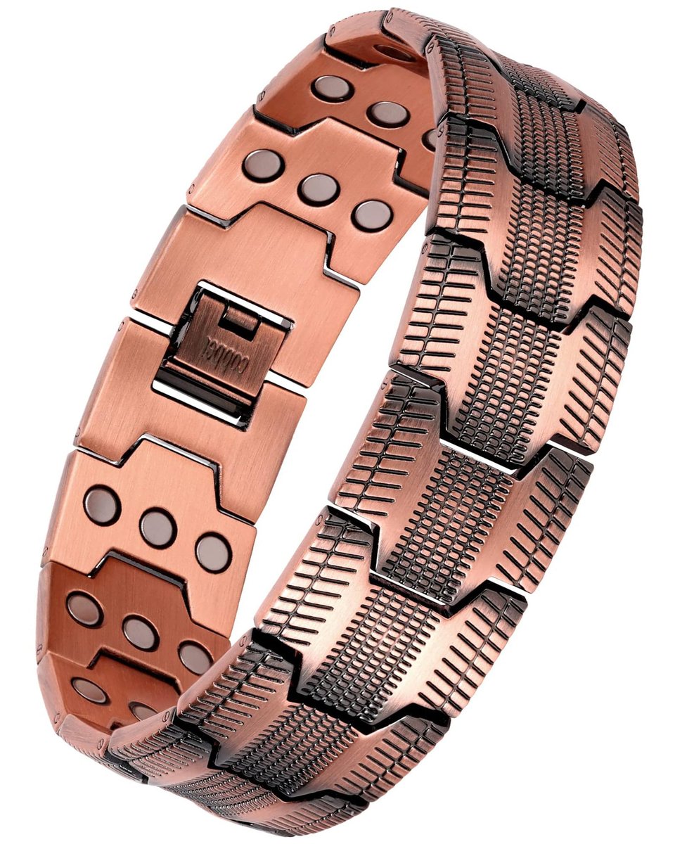 Feraco Kupferarmband für Männer – 3-fach magnetische Therapie mit starken 3800 Gauss Magneten, Reifenmuster