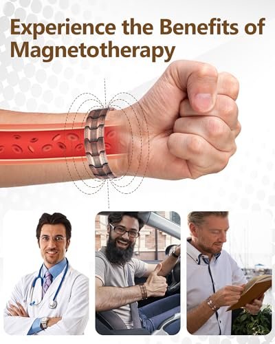 Feraco Kupferarmband für Männer – 3-fach magnetische Therapie mit starken 3800 Gauss Magneten, Reifenmuster