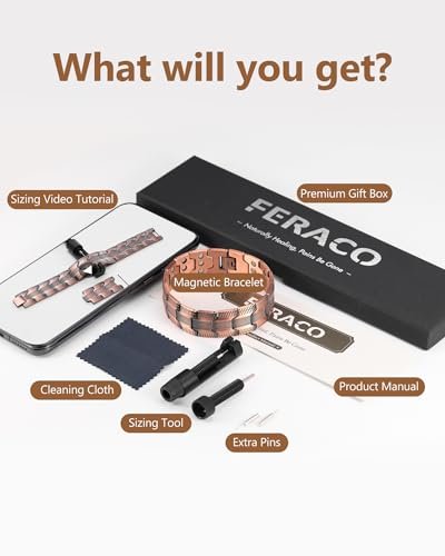 Feraco Kupferarmband für Männer – 3-fach magnetische Therapie mit starken 3800 Gauss Magneten, Reifenmuster