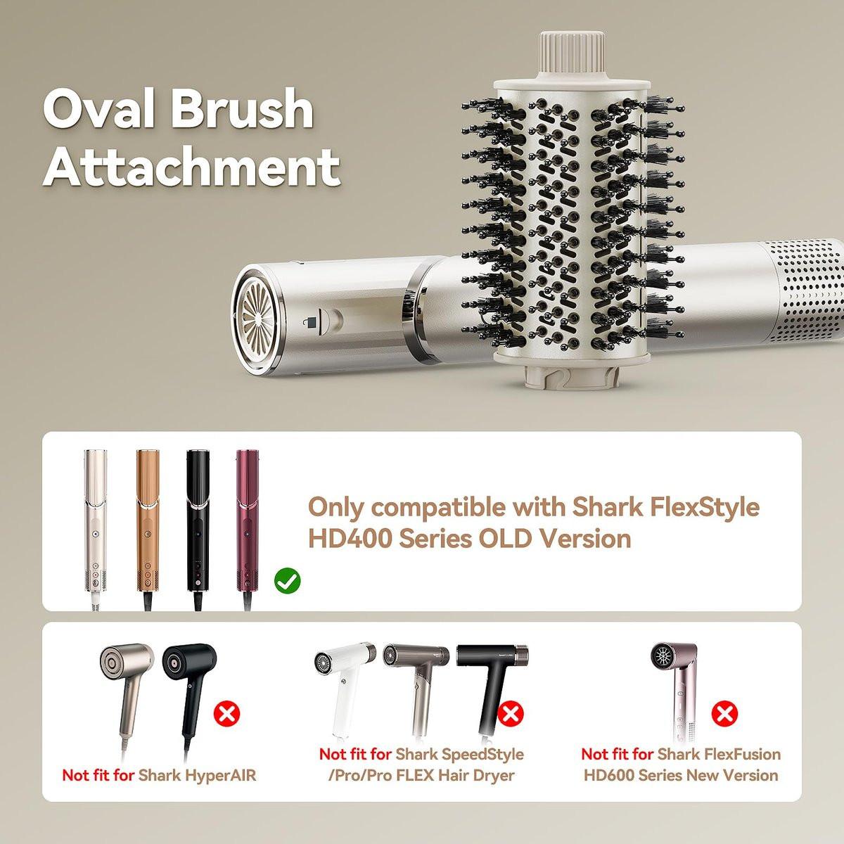 Esctabalt Oval Bürstenaufsatz für Shark Haartrockner – Glättende Föhnbürste für glattes, welliges, lockiges und krauses Haar, kompatibel mit Shark FlexStyle und HD400 Serie