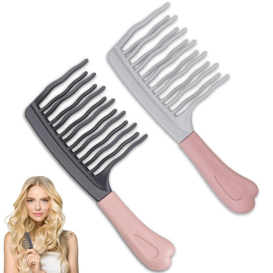 2er-Pack Breitzahnkamm für Locken, Entwirrungsbürste mit doppellagigem Wellenzahn-Design und ergonomischem Griff für langes/dickes, trockenes/nasses Haar für Frauen, Mädchen, Männer – tragbarer Lockenkamm