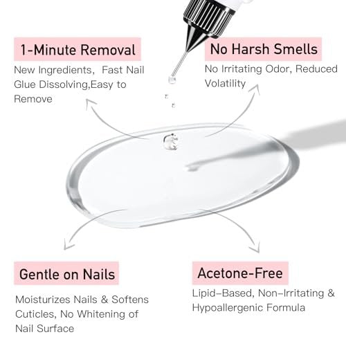 Curvlife 10g Semi-Solid Nagelkleber-Gel und 20ml Pinpoint-Nagelkleber-Entferner Set für Press-On-Nägel, mit Nagelhautschieber und tschechischer Glasfeile für makelloses Auftragen und Entfernen