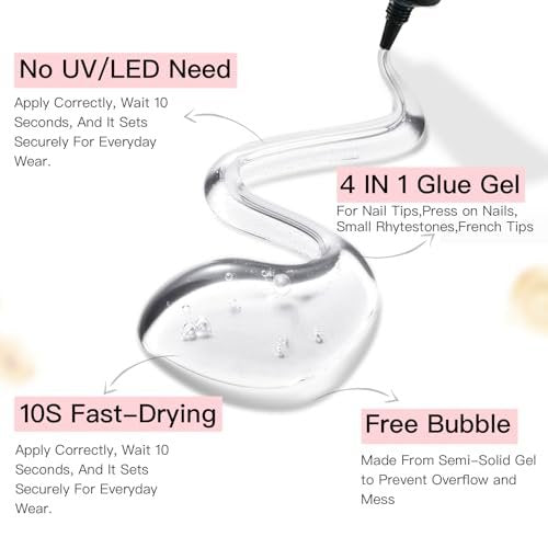Curvlife 10g Semi-Solid Nagelkleber-Gel und 20ml Pinpoint-Nagelkleber-Entferner Set für Press-On-Nägel, mit Nagelhautschieber und tschechischer Glasfeile für makelloses Auftragen und Entfernen