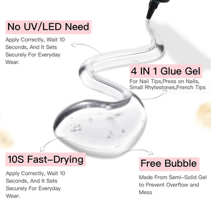 Curvlife 10g Semi-Solid Nagelkleber-Gel und 20ml Pinpoint-Nagelkleber-Entferner Set für Press-On-Nägel, mit Nagelhautschieber und tschechischer Glasfeile für makelloses Auftragen und Entfernen