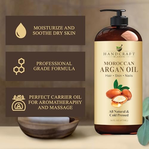 Handcraft Blends Marokkanisches Arganöl - 16 Fl Oz - 100% rein und natürlich - Premium-Trägeröl für Haut und Haare - Körper- und Massageöl - Kaltgepresst