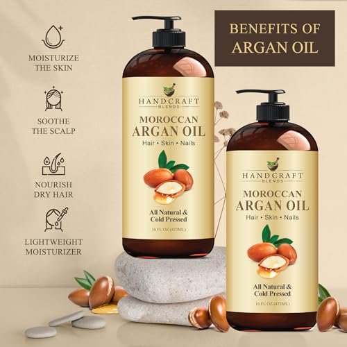 Handcraft Blends Marokkanisches Arganöl - 16 Fl Oz - 100% rein und natürlich - Premium-Trägeröl für Haut und Haare - Körper- und Massageöl - Kaltgepresst