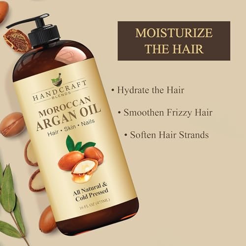 Handcraft Blends Marokkanisches Arganöl - 16 Fl Oz - 100% rein und natürlich - Premium-Trägeröl für Haut und Haare - Körper- und Massageöl - Kaltgepresst