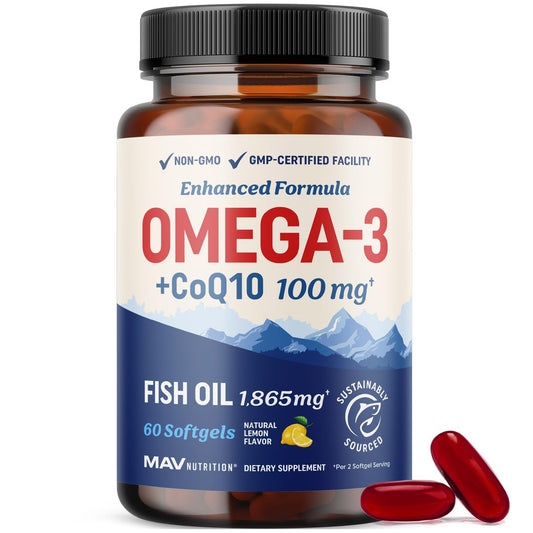 Omega 3 Fischöl + Coenzym Q10 | 1305 mg Omega-3 mit 100 mg CoQ10 für Herzgesundheit, Zellenergie und antioxidative Unterstützung | CoQ10 + Omega-3 Nahrungsergänzung | Non-GMO | 60 Kapseln