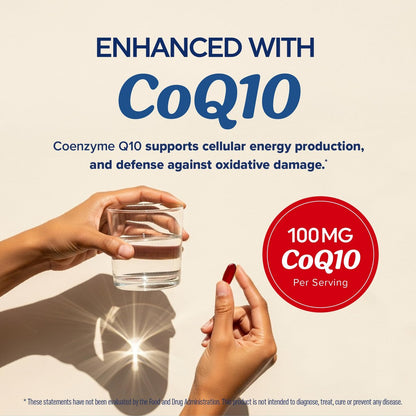 Omega 3 Fischöl + Coenzym Q10 | 1305 mg Omega-3 mit 100 mg CoQ10 für Herzgesundheit, Zellenergie und antioxidative Unterstützung | CoQ10 + Omega-3 Nahrungsergänzung | Non-GMO | 60 Kapseln