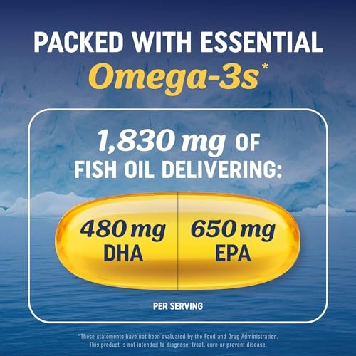 Omega 3 Fischöl mit Vitamin D3 | 1280 mg Omega 3 + 1000 IE Vitamin D3 für Herz, Immunsystem und Knochen | EPA & DHA Omega 3 Kapseln | Nachhaltig, Nicht-GMO | 90 Weichkapseln