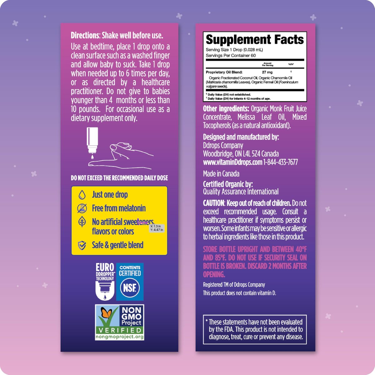 Ddrops Baby Bedtime Drops – Bio Flüssigkeit für abendliche Schlafenszeit-Routinen, 60 Portionen