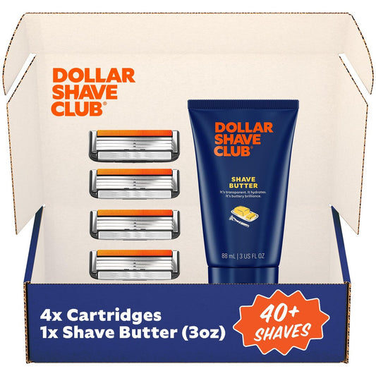 Dollar Shave Club | 4-Klingen-Rasierer-Nachfüllpackung (4er-Pack) und Rasierbutter 85 g | Schnellspülklingen für längeres und dickeres Haar | Rasierer für Männer