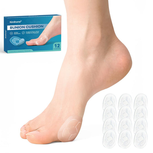 Kimihome Hydrogel Bunion Cushions – 12 Stück Transparente Ballenpflaster gegen Schuhdruck und Reibung, Blasenprävention, Wasser- und Schweißbeständig