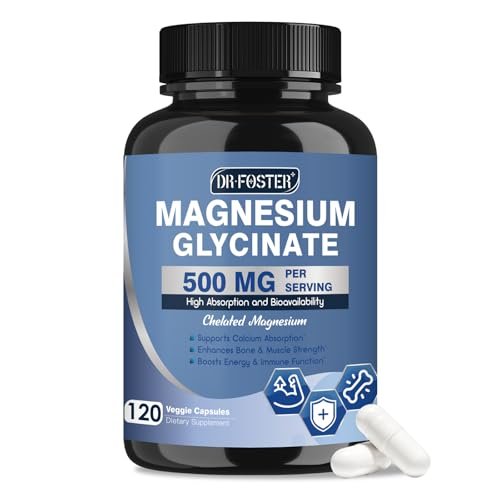 DRFOSTER Magnesium Glycinat 500mg mit Zink & Vitamin D3, Hochabsorbierendes Chelat-Magnesium-Glycinat für Schlaf, Muskel- & Knochenunterstützung, Wadenkrämpfe, Non-GMO - 120 vegane Kapseln