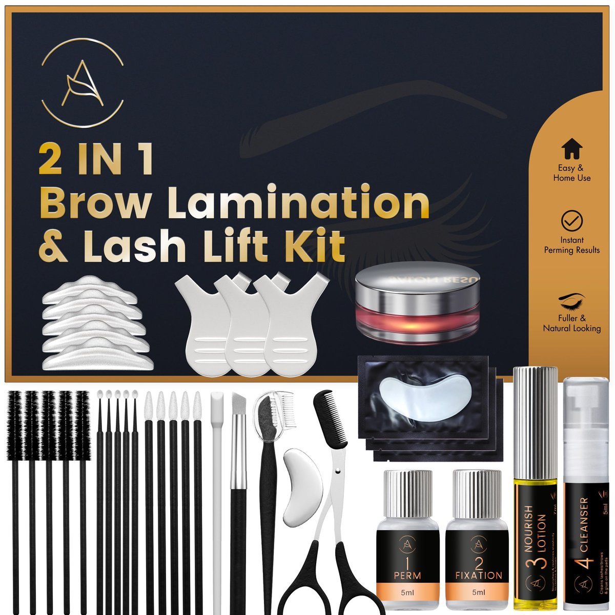 AURAE Lash Lift Kit & Eyebrow Lamination Kit – 2-in-1 Lösung für zu Hause, 15 Anwendungen, hält 6-8 Wochen, DIY Wimpern & Brauen-Perm