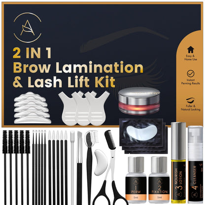 AURAE Lash Lift Kit & Eyebrow Lamination Kit – 2-in-1 Lösung für zu Hause, 15 Anwendungen, hält 6-8 Wochen, DIY Wimpern & Brauen-Perm