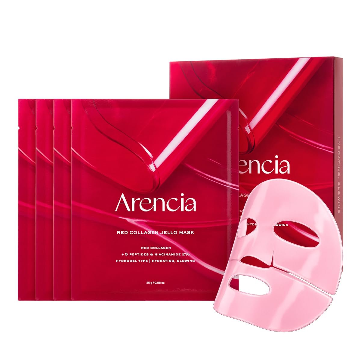 ARENCIA Red Collagen Jello Mask – Feuchtigkeitsspendende Hydrogel-Maske für trockene & reife Haut (4 Stück)