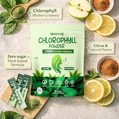 Swiyie Chlorophyll Pulver – 100mg Flüssiges Chlorophyll zum Trinken – Natürliches pflanzliches Entgiftungspräparat – Unterstützt Darm & Atem – Chlorophyll-Wasser-Formel – 10g x 30 Portionsbeutel