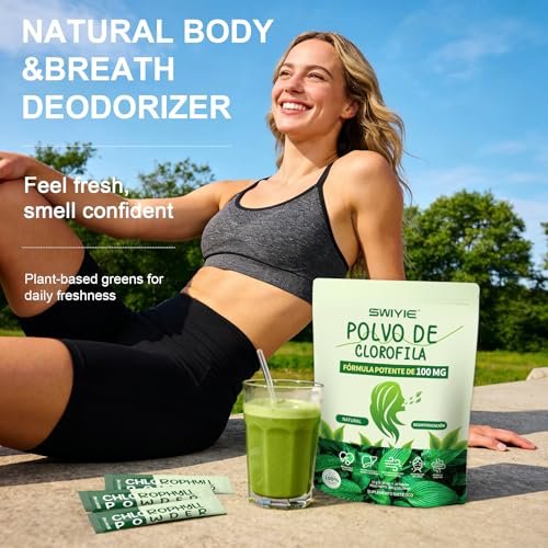 Swiyie Chlorophyll Pulver – 100mg Flüssiges Chlorophyll zum Trinken – Natürliches pflanzliches Entgiftungspräparat – Unterstützt Darm & Atem – Chlorophyll-Wasser-Formel – 10g x 30 Portionsbeutel