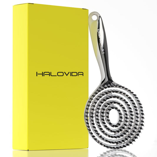 HALOVIDA Haarbürste für Frauen – Doppellagige Wildschweinborsten & Nylon Entwirrer mit elastischem Luftkissen – Antistatische Kopfhautmassagebürste für glattes, frizzfreies Haar (1 Packung)