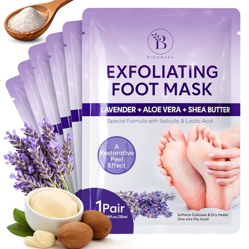 Fußpeeling-Maske (6 Paar) – Exfolierende Fußmaske für trockene, rissige Füße mit Lavendel & Sheabutter, Hornhaut- & Tothautentferner, Peeling-Socken für Damen & Herren, Einheitsgröße