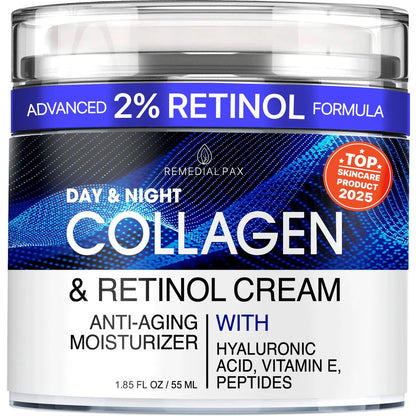 Collagen-Gesichtscreme mit Retinol & Hyaluronsäure – Anti-Aging-Feuchtigkeitscreme für Frauen & Männer, festigende Tages- & Nachtcreme gegen Falten, hydratisierende Gesichtslotion für alle Hauttypen