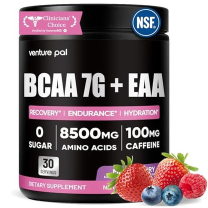 Zuckerfreies 7g BCAA + EAA Pulver | Unterstützt Muskelerholung, Wachstum, Kraft & Ausdauer – 11 essentielle Aminosäuren mit L-Glutamin, Koffein, Vitaminen & Elektrolyten für Energie & Hydration