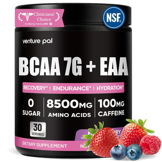 Zuckerfreies 7g BCAA + EAA Pulver | Unterstützt Muskelerholung, Wachstum, Kraft & Ausdauer – 11 essentielle Aminosäuren mit L-Glutamin, Koffein, Vitaminen & Elektrolyten für Energie & Hydration