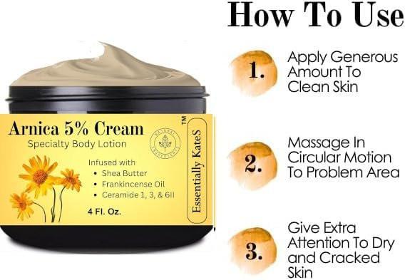 Essentially KateS Arnica 5% Creme Lotion 118 ml – mit Arnika, Frankincense Öl, Sheabutter und Ceramiden 1, 3, 6II für Haut- und Muskelpflege
