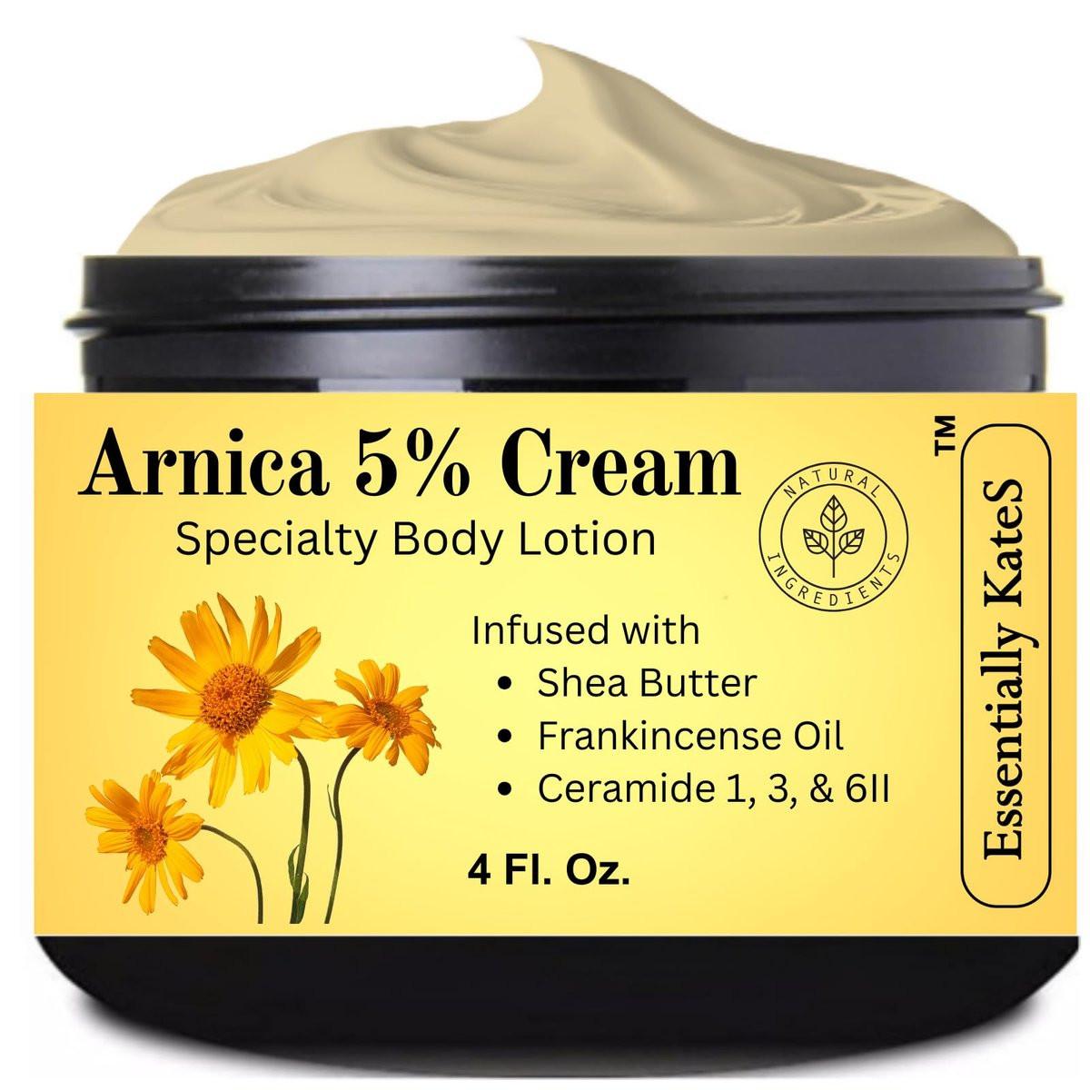 Essentially KateS Arnica 5% Creme Lotion 118 ml – mit Arnika, Frankincense Öl, Sheabutter und Ceramiden 1, 3, 6II für Haut- und Muskelpflege