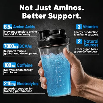 Zuckerfreies 7g BCAA + EAA Pulver | Unterstützt Muskelregeneration, Wachstum, Kraft & Ausdauer – 12 essentielle Aminosäuren mit L-Glutamin, Koffein, Vitaminen & Elektrolyten für Energie & Hydratation
