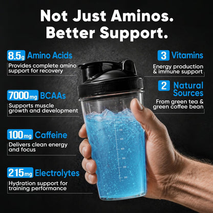 Zuckerfreies 7g BCAA + EAA Pulver | Unterstützt Muskelregeneration, Wachstum, Kraft & Ausdauer – 12 essentielle Aminosäuren mit L-Glutamin, Koffein, Vitaminen & Elektrolyten für Energie & Hydratation