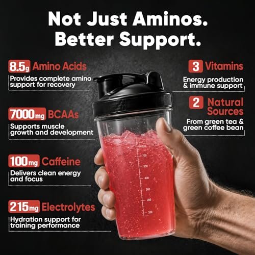 Zuckerfreies 7g BCAA + EAA Pulver | Unterstützt Muskelregeneration, Wachstum, Kraft & Ausdauer – 10 essentielle Aminosäuren mit L-Glutamin, Koffein, Vitaminen & Elektrolyten für Energie & Hydration